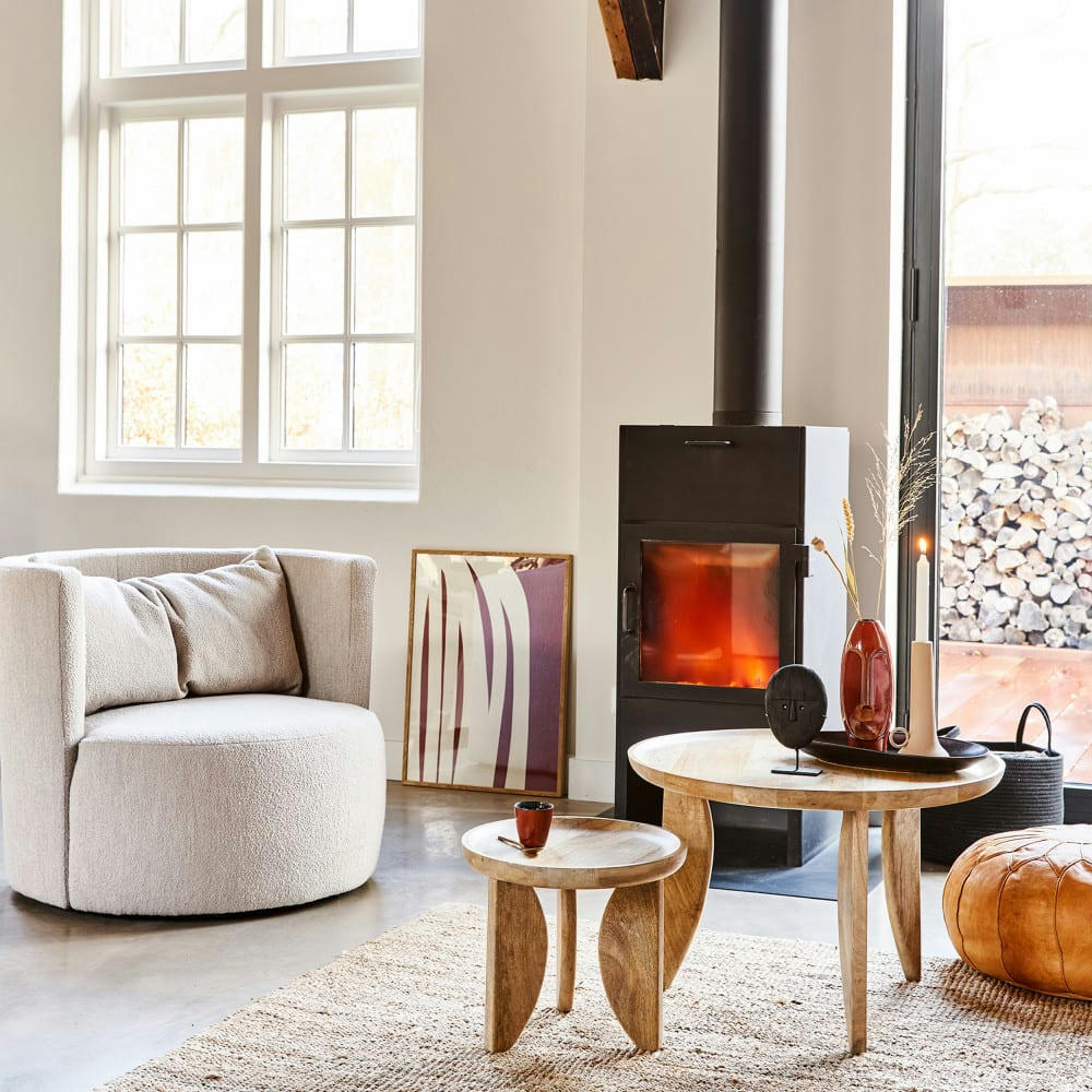 HIGH HEELS - 2 tables basses en bois de manguier D40/D70cm bois clair