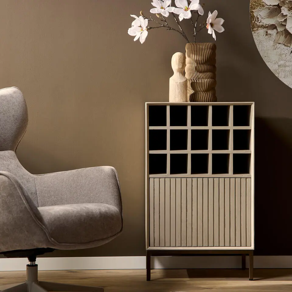 Wijnkast Zandkleur Hout - 55x35x90cm - Madison