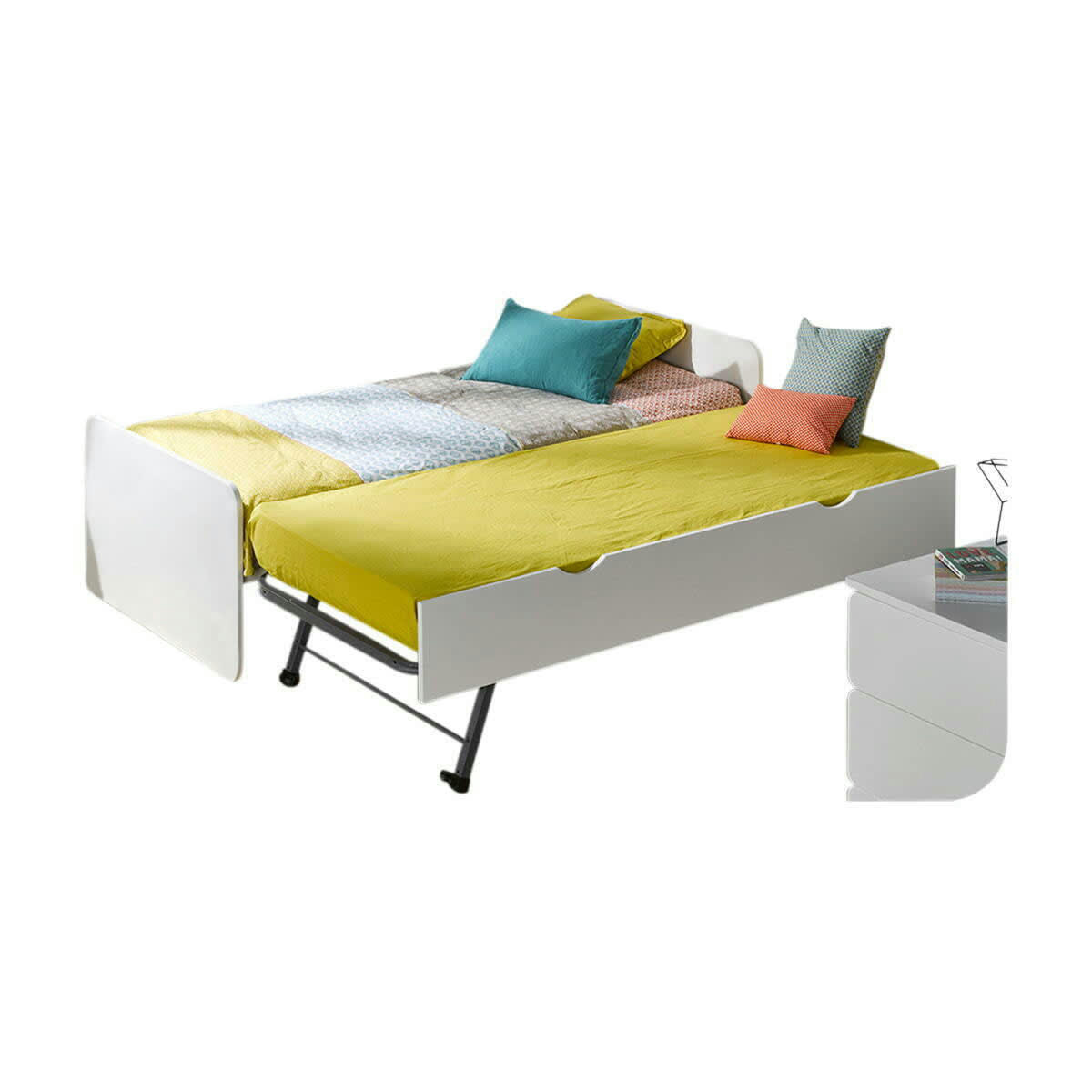 LUPIN - Pack lit gigogne avec 2 matelas 90x190 cm bois massif blanc