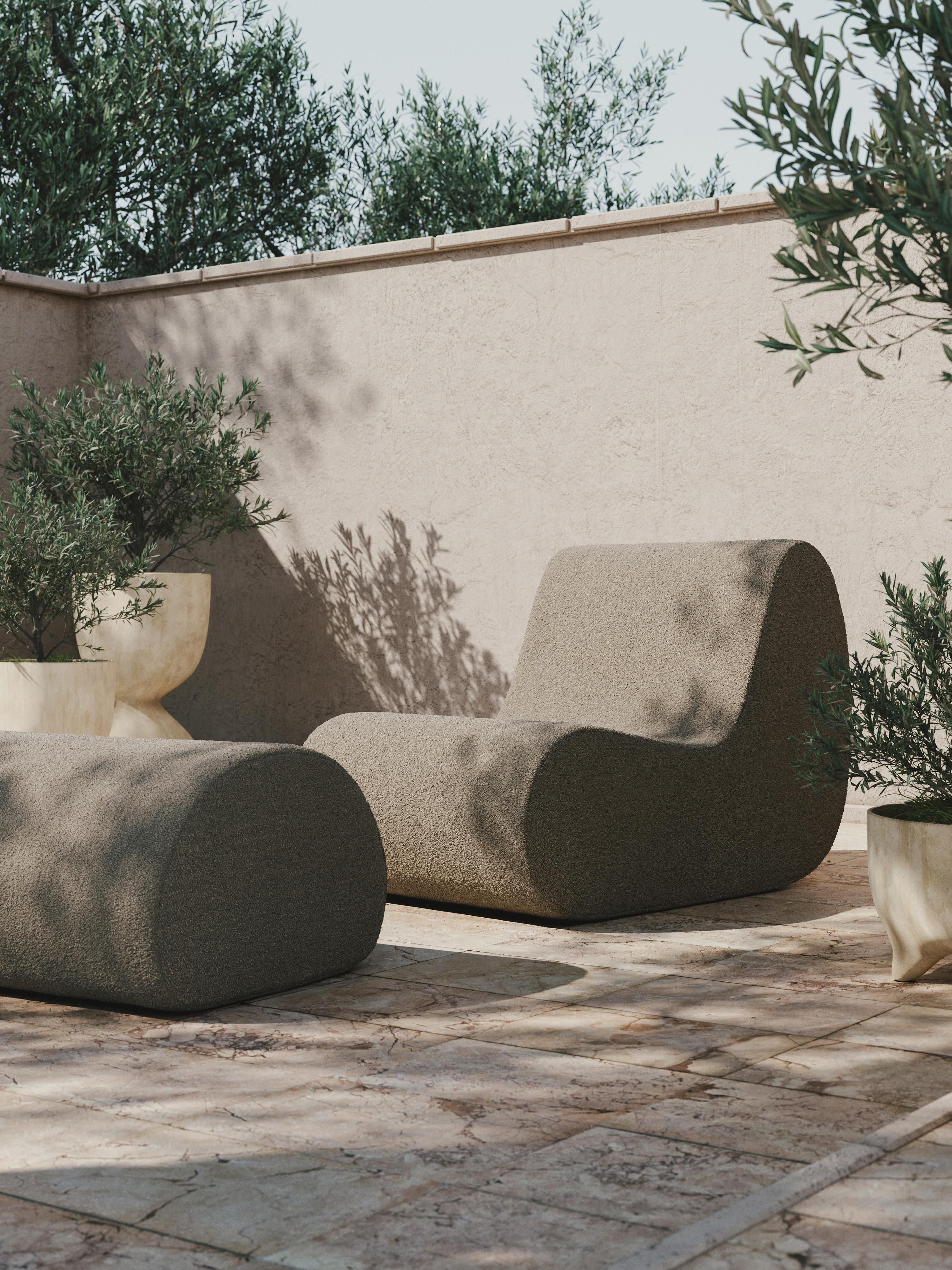 Garten-Loungepouf Rouli aus Bouclé