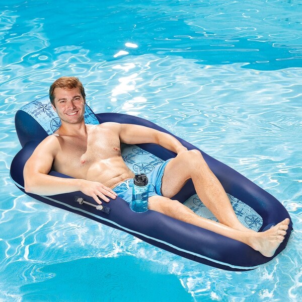 Aqua Leisure Luxury Water Recliner Lounge Pool Float w/ Headrest, Blue (2 Pack) - 1