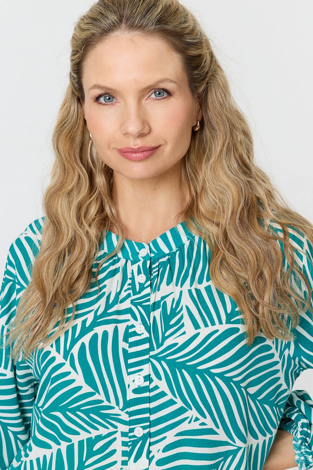 Izabel London Leaf Print Long Sleeve Relaxed Blouse