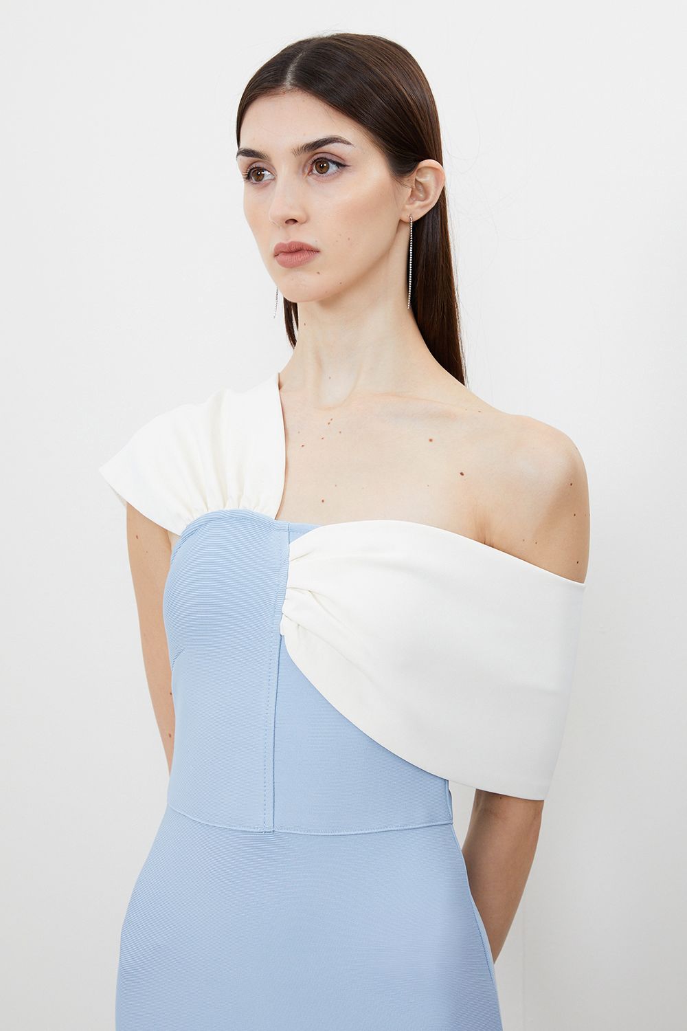 KarenMillen Petite Figure Form Bandage Asymmetric Strap Knit Midi Dress