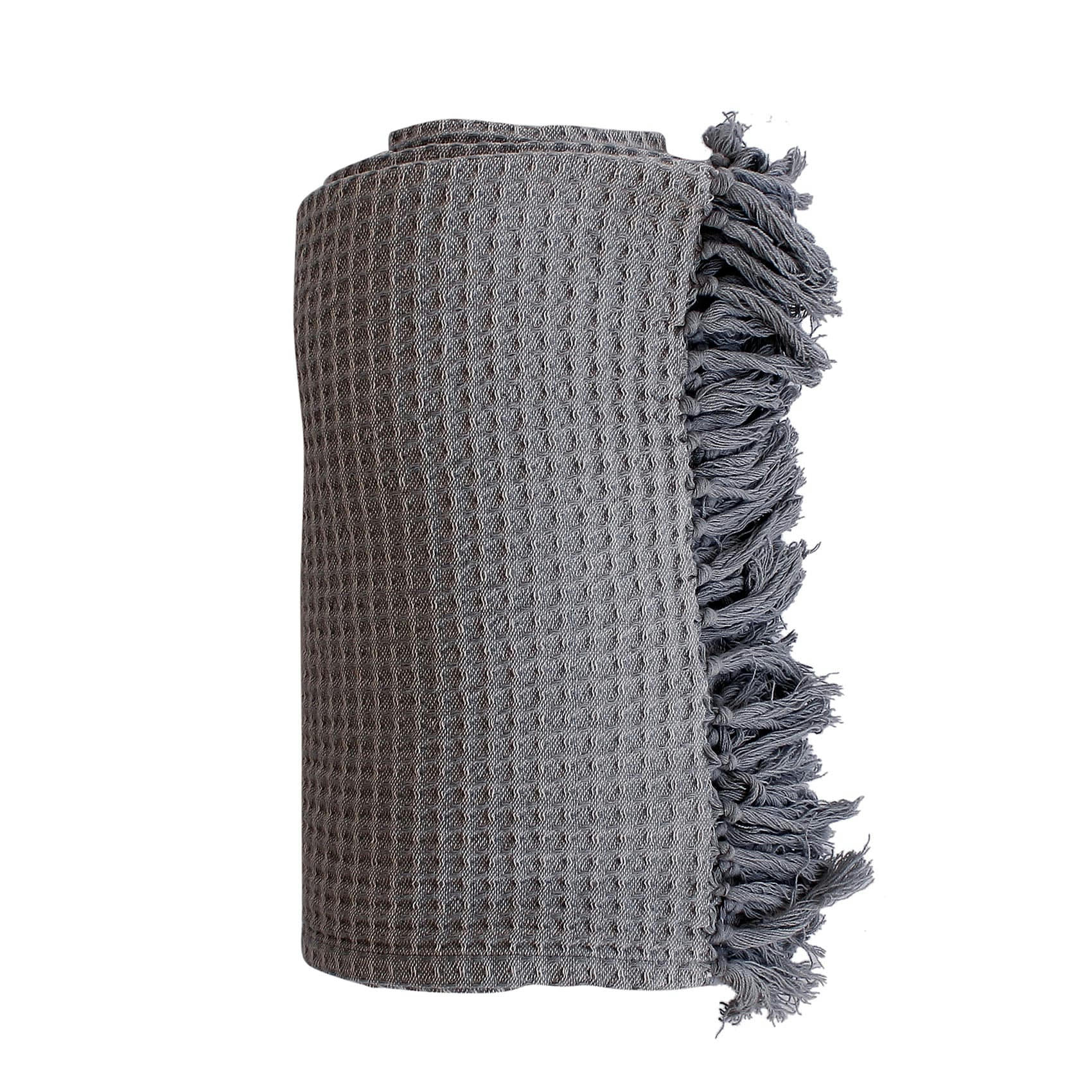 - Plaid en coton recyclé gaufré polyester/coton gris clair 125x150 cm