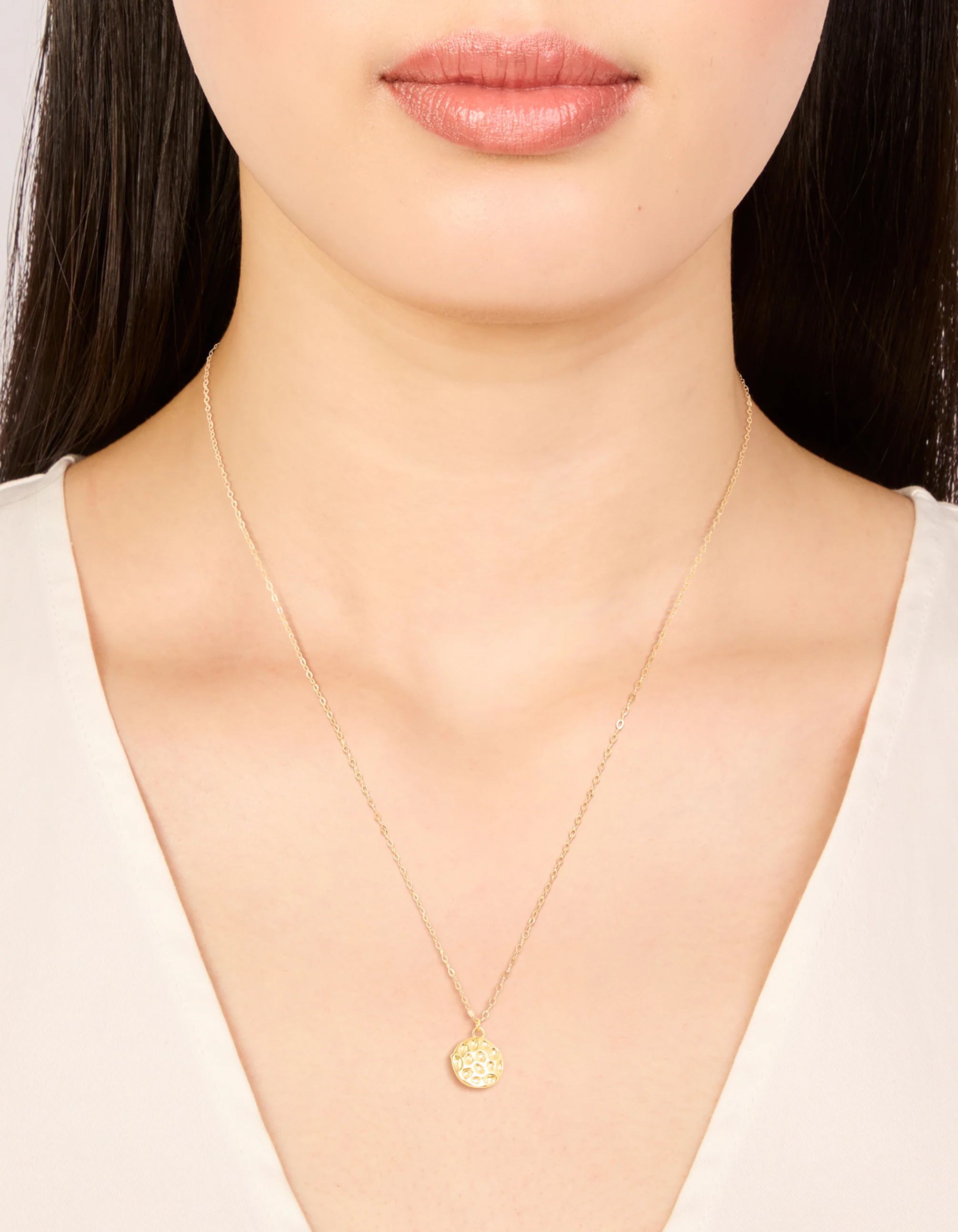 Gold Plated Sterling Silver Molten Round Pendant Necklace