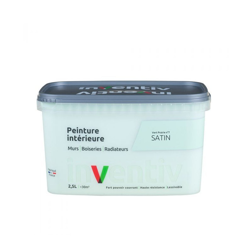 Peinture pour mur boiserie radiateur Vert Prairie n°7 satiné 2,5 L INVENTIV