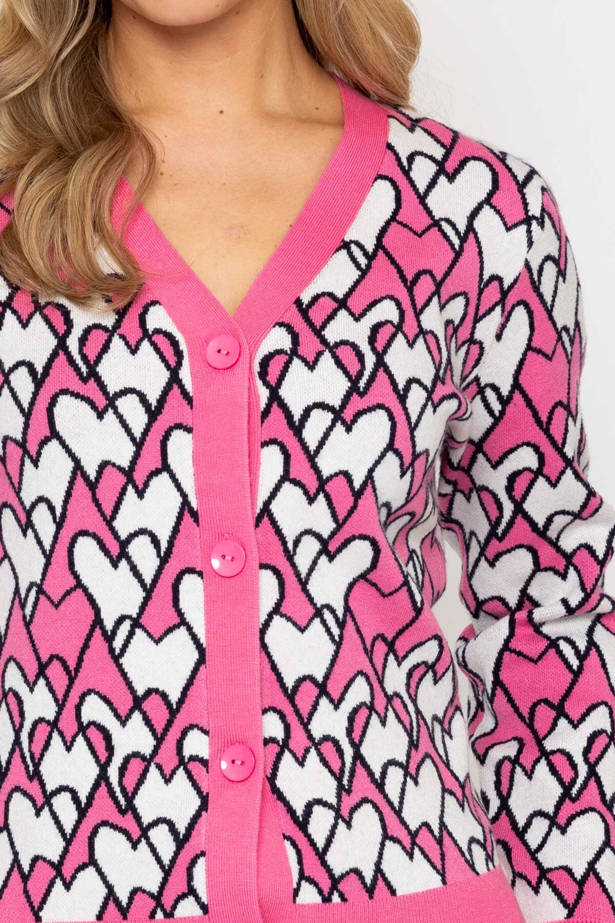 Pink Jacquard Heart Cardigan