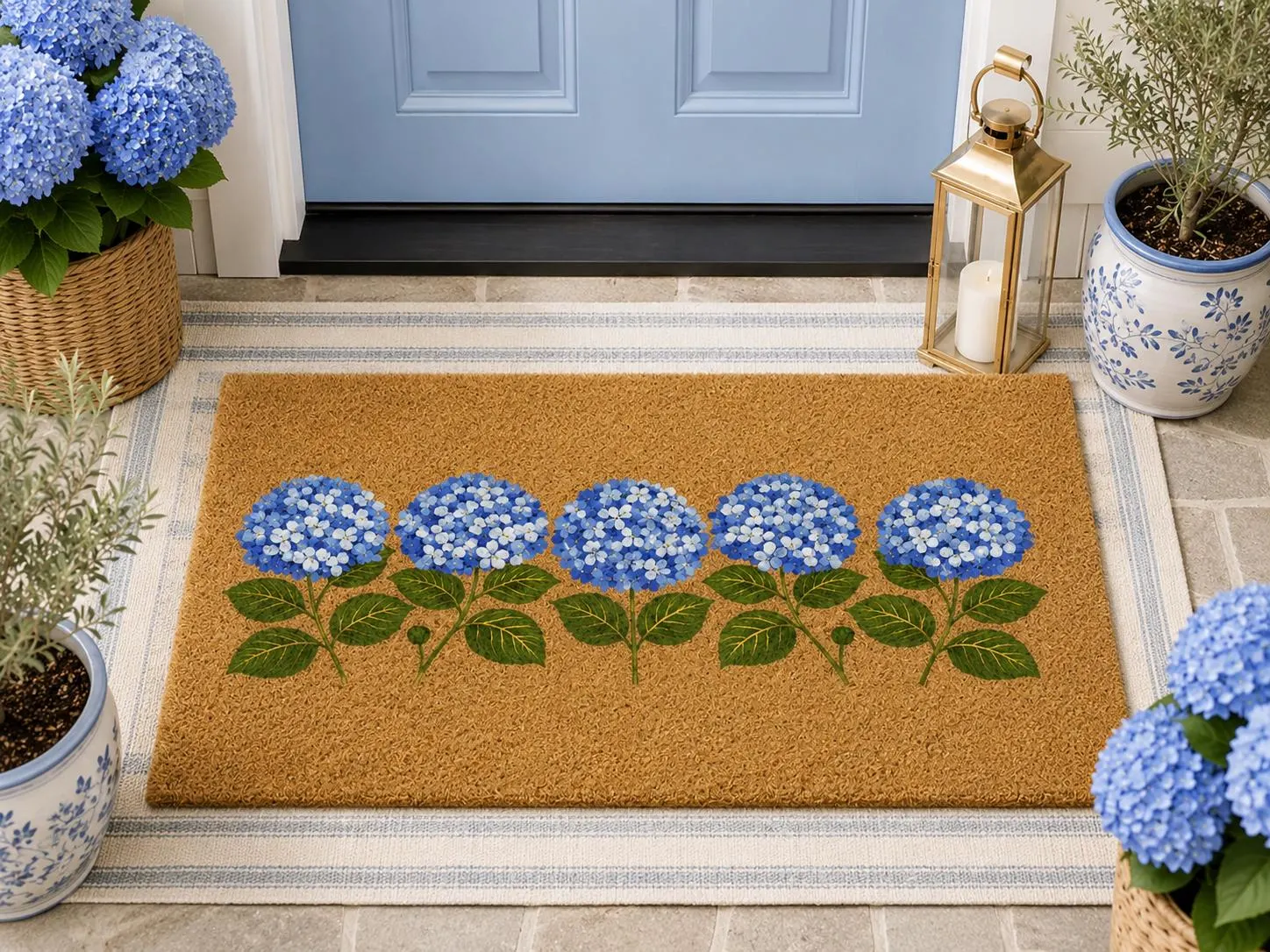 Blue Hydrangea Doormat, Floral Welcome Mat, Hydrangea Door Mat, Garden Flower Porch Decor, Housewarming Gift, Front Door Rug, New Home Gift