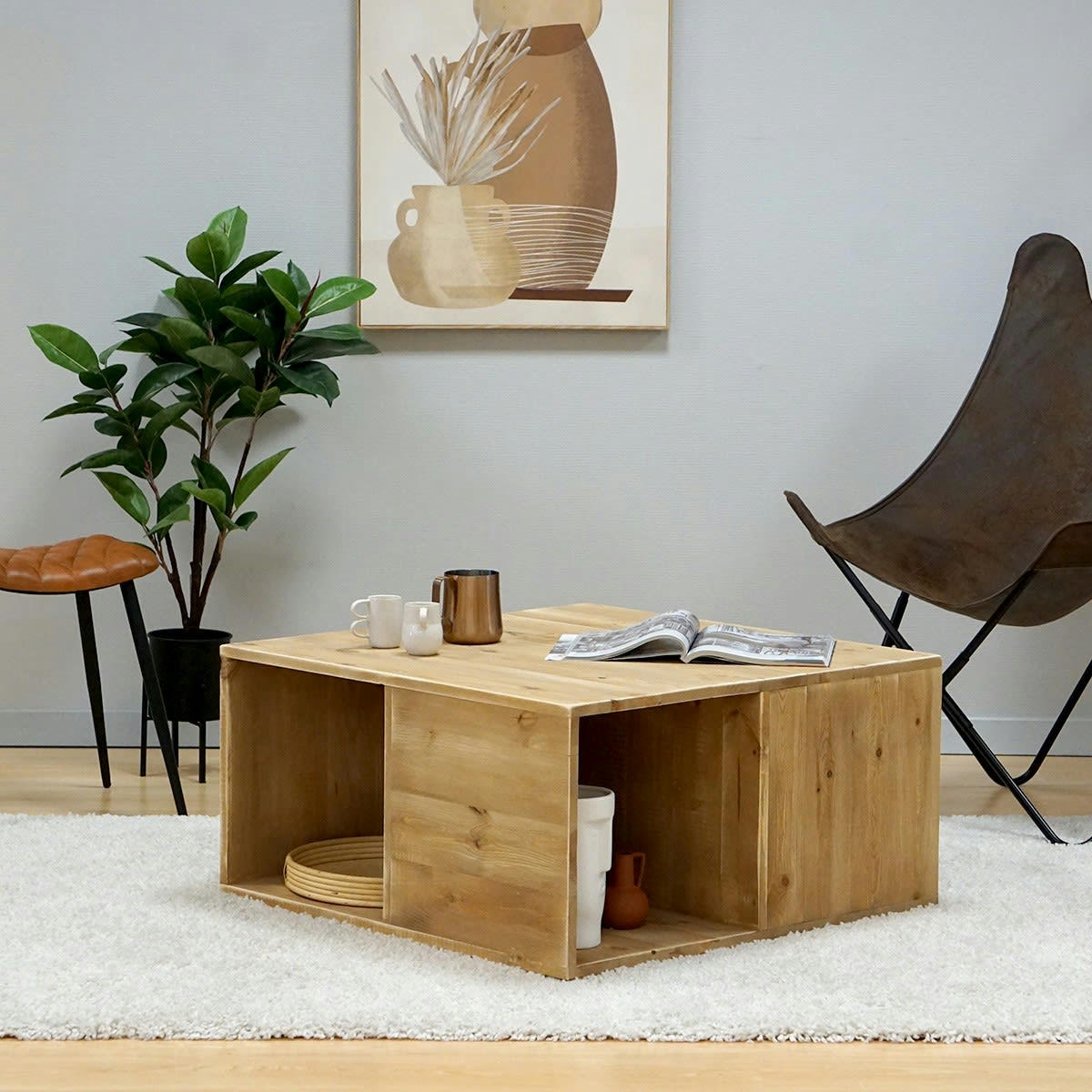 - Table basse 4 casiers bois massif