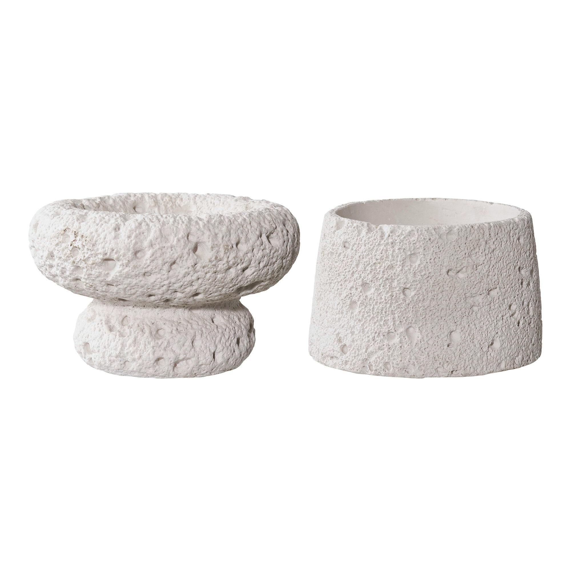 Bougeoir déco en ciment (lot de 2) - gris, formes coupelles basses