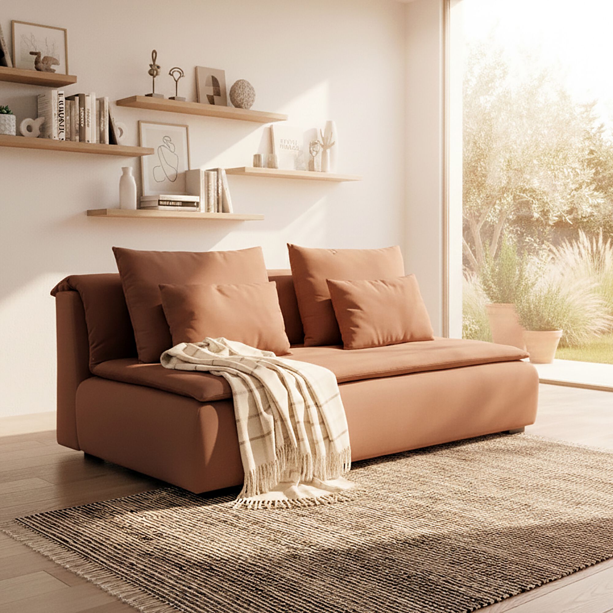 BACO - Canapé 3 places convertible en tissu wind - brun rustrel