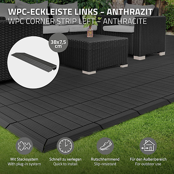 Bordure de finition ML-Design coin gauche 38x2x7,5cm anthracite drainage et structure de support
