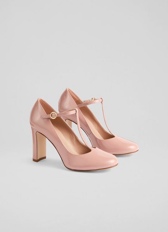 Annalise Pink Patent Maryjane T Bar Court Heels