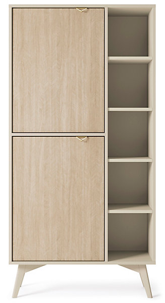 Bibliothèque : Beige sable/ Chevrons scandi, Pieds Bois, 80 x 160 x 38cm
