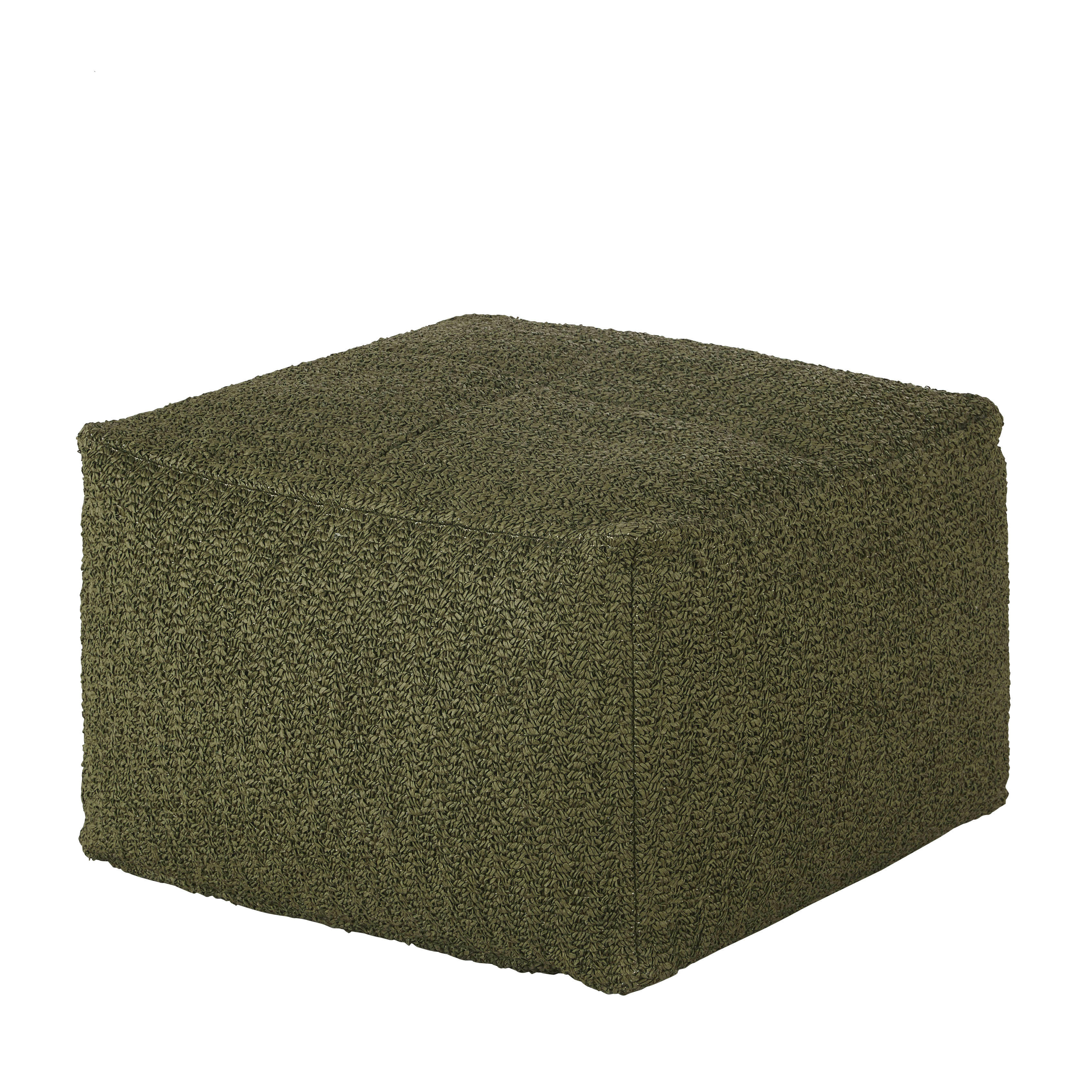 CORNELIUS - Pouf carré en fibre végétale vert kaki
