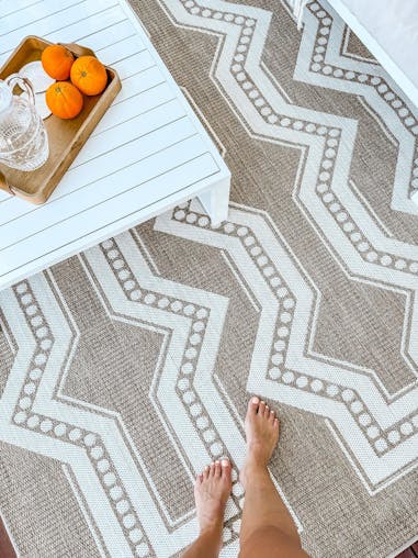 Lora Brown and Ivory Tribal Flatweave Indoor Outdoor Rug