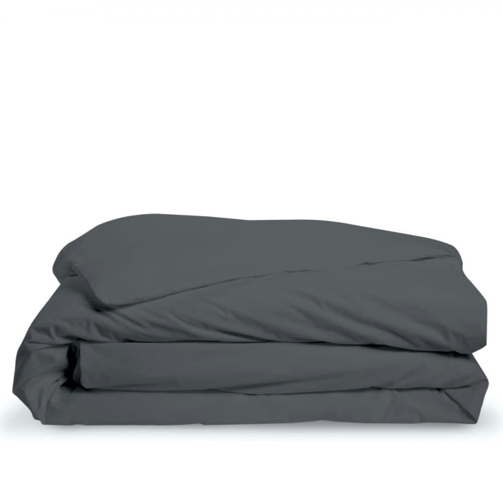 PERCALE - Housse de couette unie en percale de coton anthracite 140x200cm