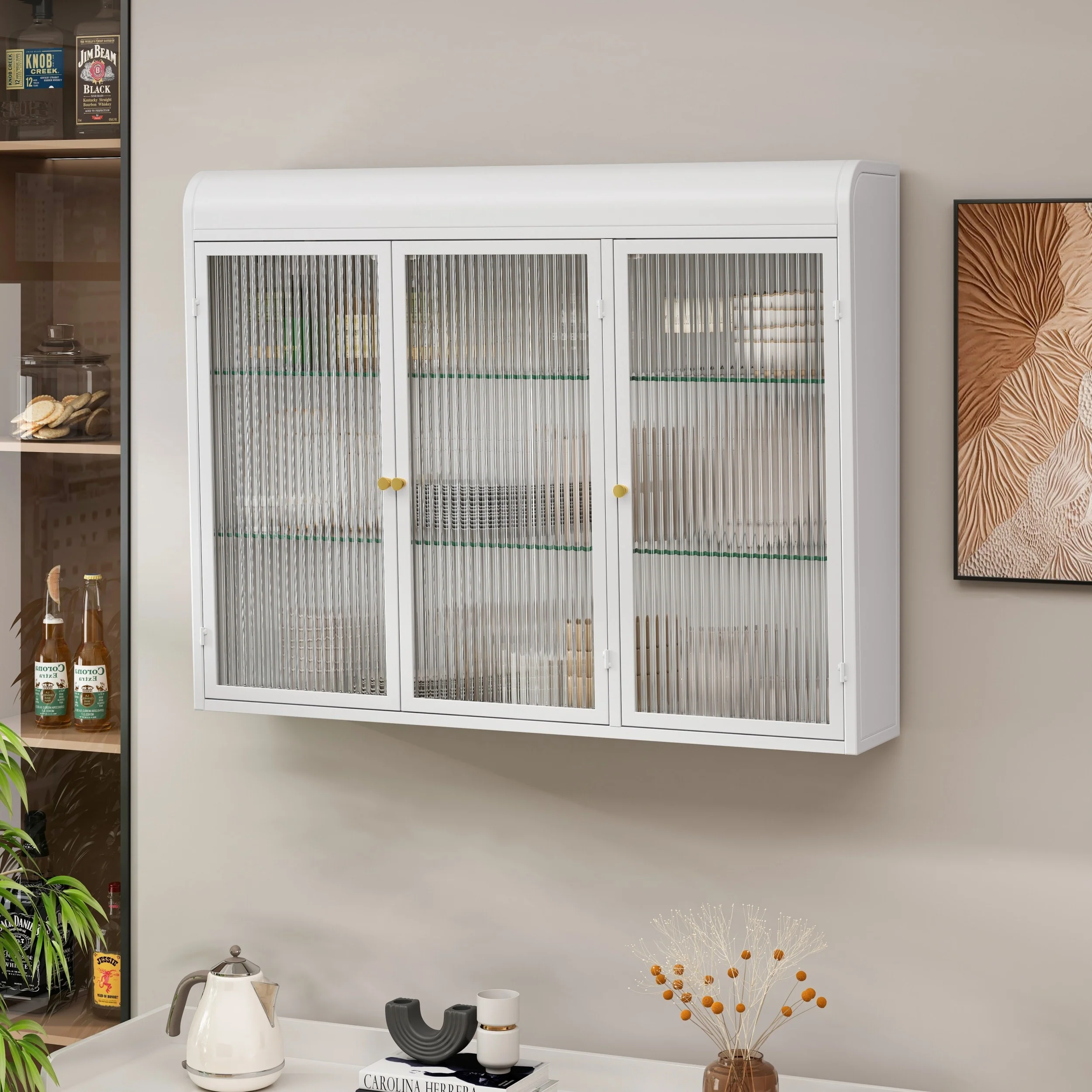 Modern Minimalist 3 Door Arched Wall Mounted Glass Cabinet