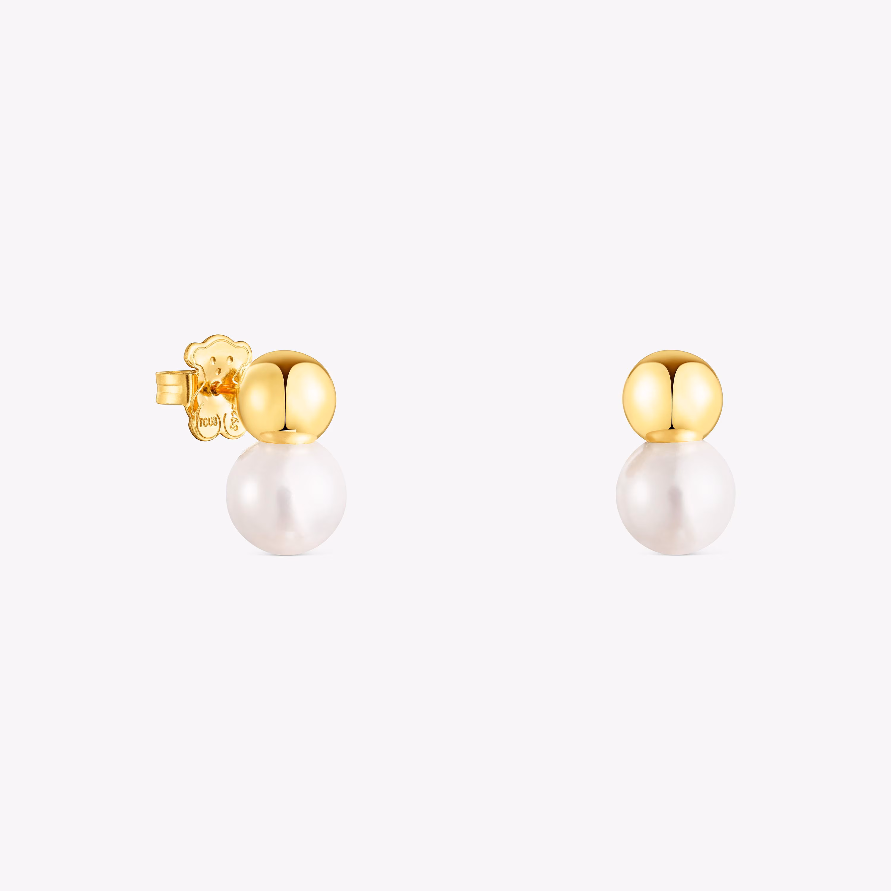 Pendientes con baño de oro 18 kt sobre plata y perla grande Gloss