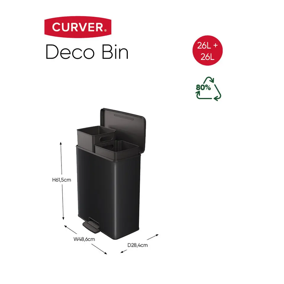 Curver Decobin Duo Prullenbak - 26L 26L - Rechthoekig - Zwart