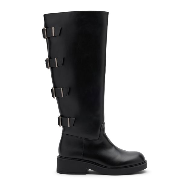 Zwarte multi buckle biker boots met brede schacht