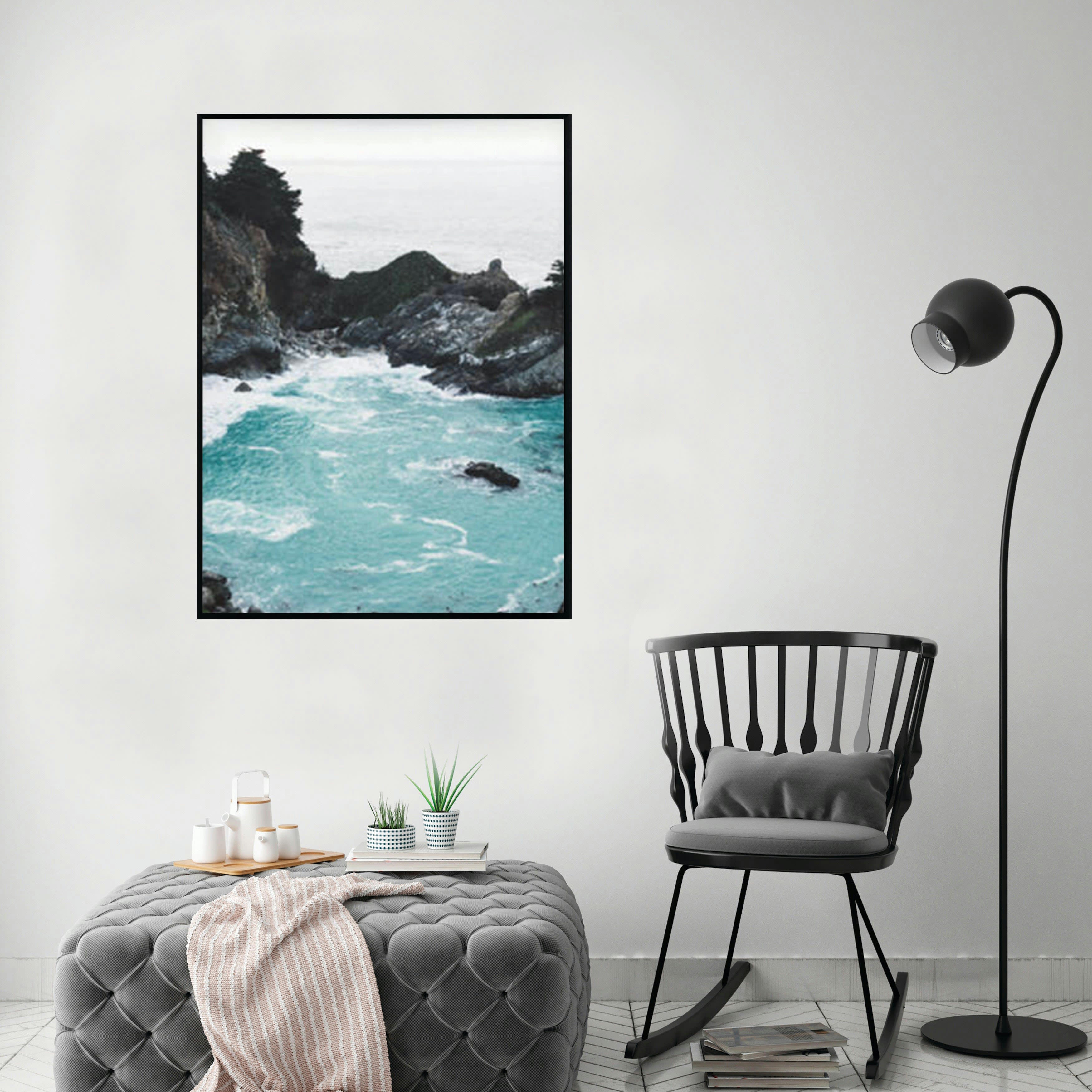 MAR - Affiche avec cadre noir - Plage de Rocky - 30x40