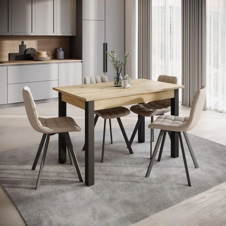 Meubella - Noah - Eetkamertafel - Eiken/zwart