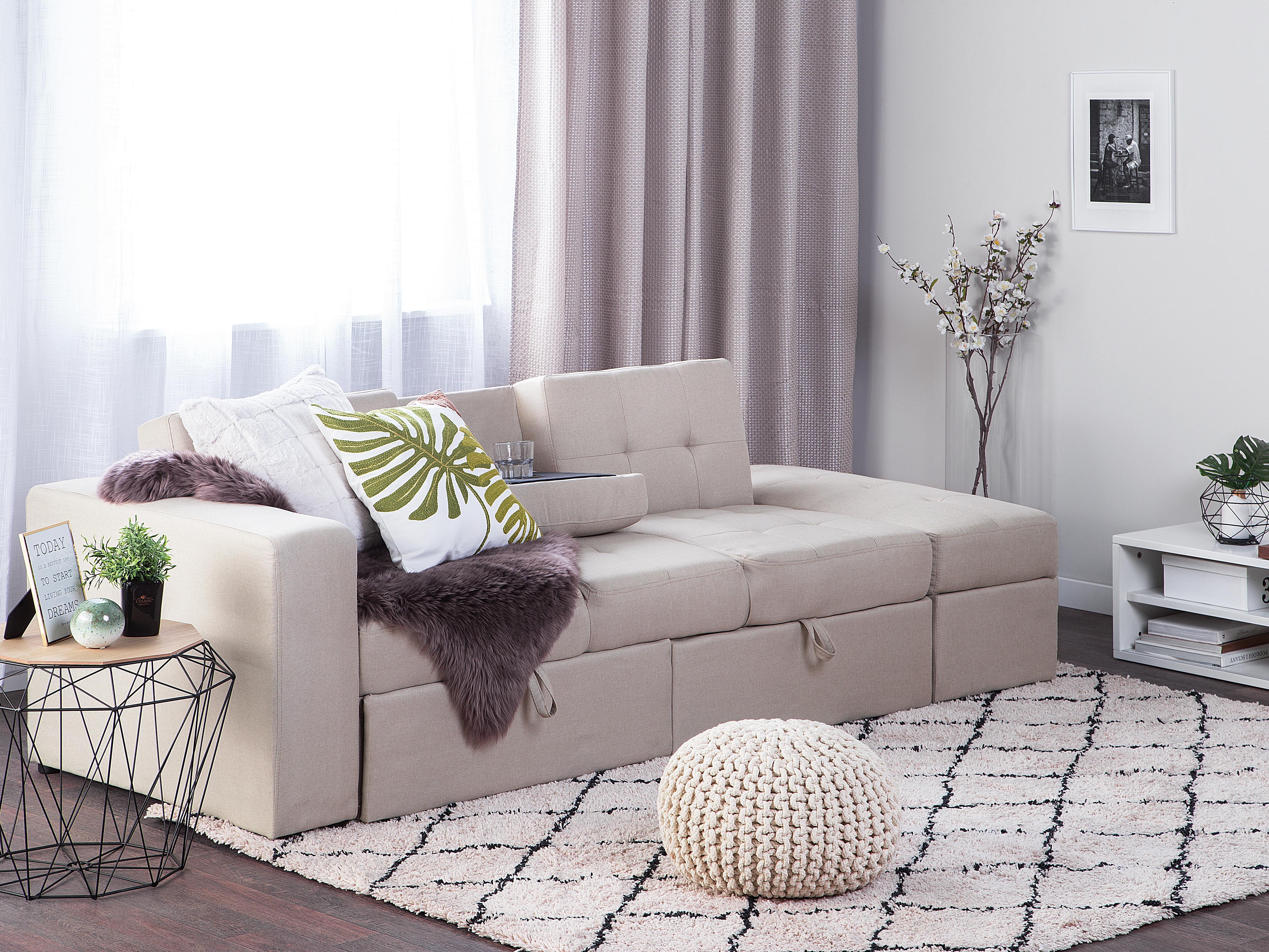 Sofa Bed 3 Seater FALSTER Fabric Beige with Storage
