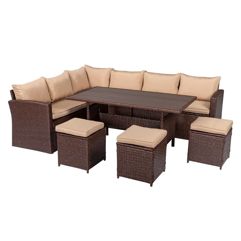 Wicker 9 - Person Outdoor Dining Conversation Set with Cushions