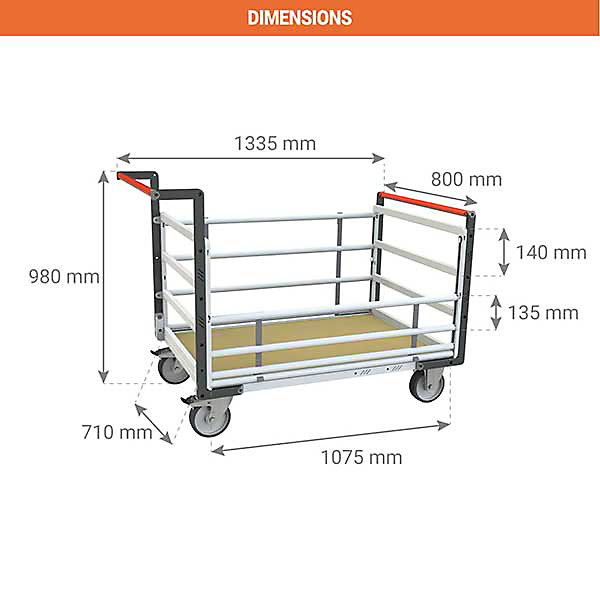 Chariot modulaire 2 dossiers et 2 ridelles réglables - Plateau 1075x710mm - Capacité 500kg - 806724615