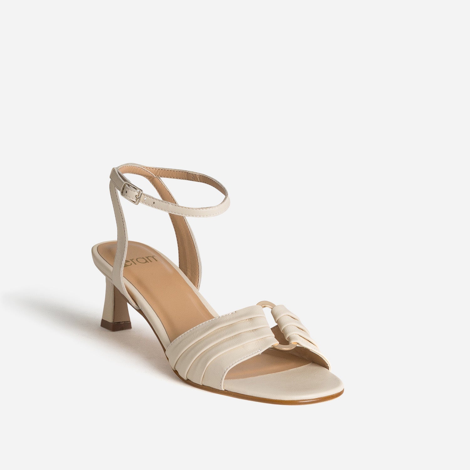 Sandale écrue cuir détail plissé