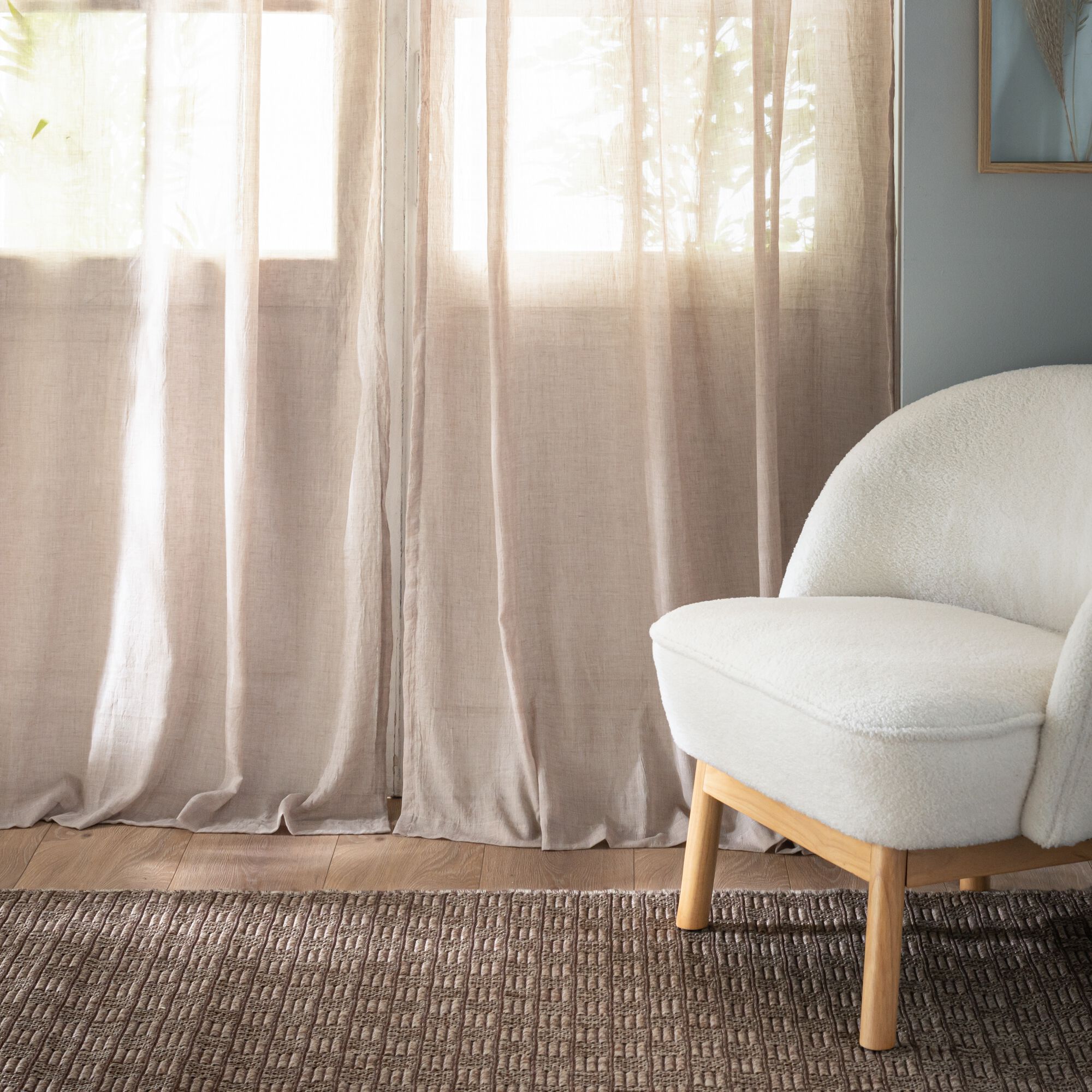 ALBY - Voilage à nouettes en polyester et coton 130x250cm - beige alpilles