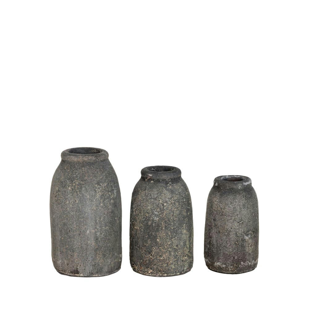 VELAS - Lot de 3 vases en terre cuite à effet vieilli gris foncé