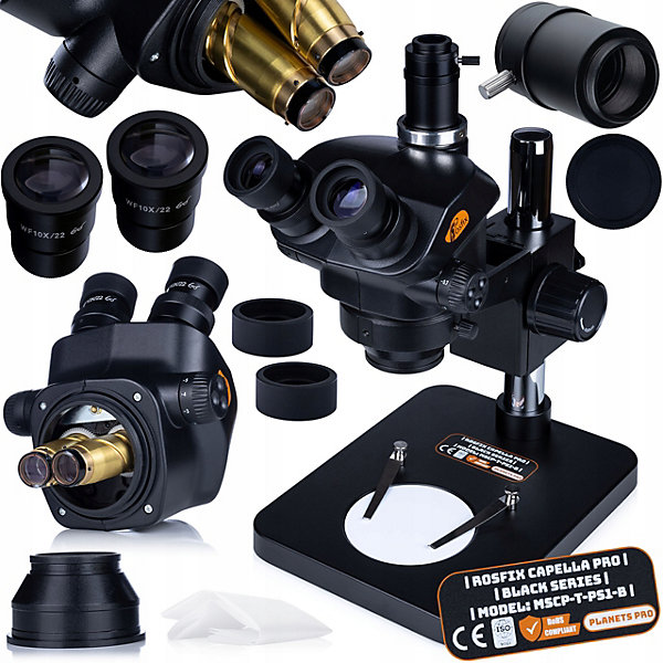 Microscope Trinoculaire Stéréoscopique 7-45x - Zoom Optique 0,7-5x, Oculaire WF10X22, C-Mount 25 mm, Optique Greenough
