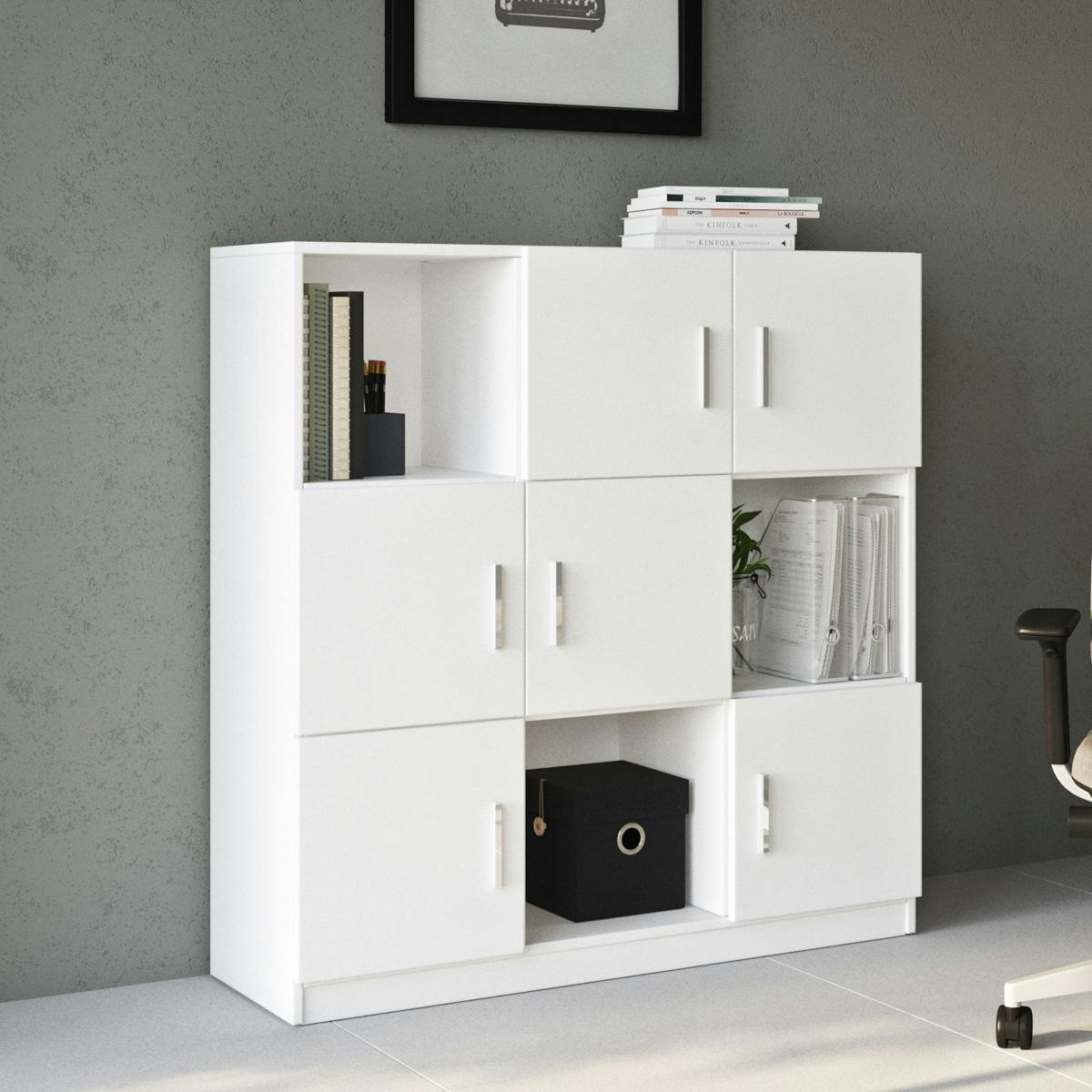 Bibliothèque blanche design damier 9 rangements MARFA