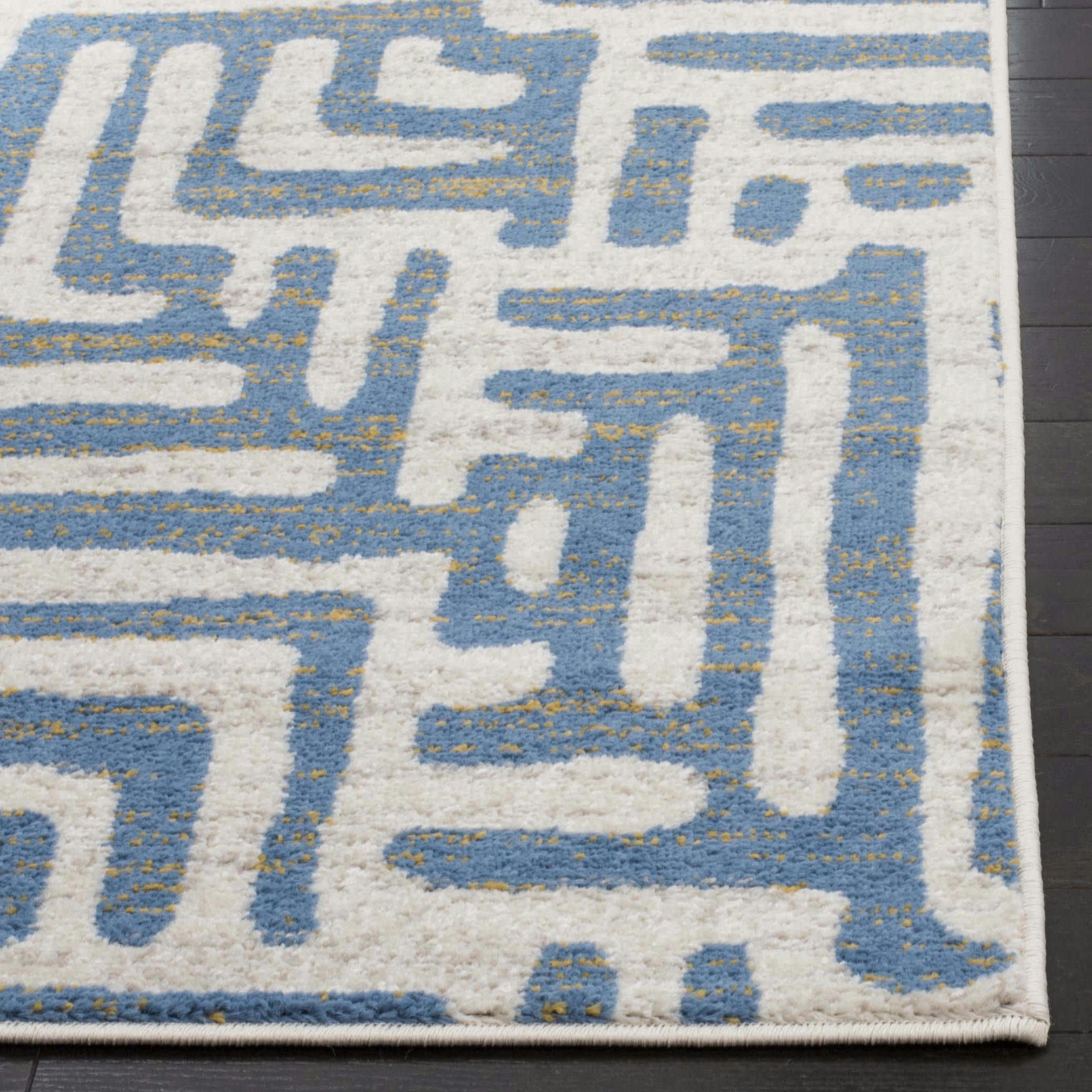 AMSTERDAM - Tapis de salon interieur en ivoire & bleu clair, 201 x 279 cm