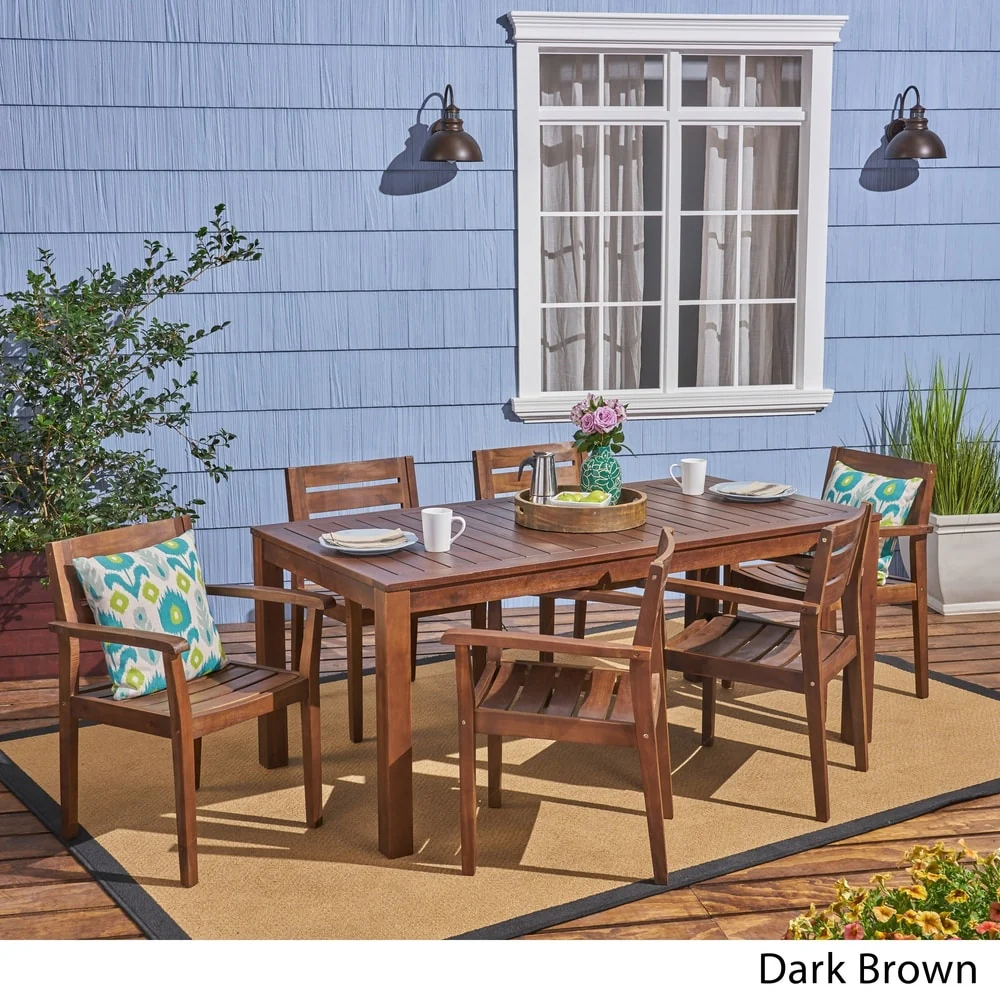 Magnolia Outdoor Rustic Acacia Wood 7 Piece Dining Set by Christopher Knight Home