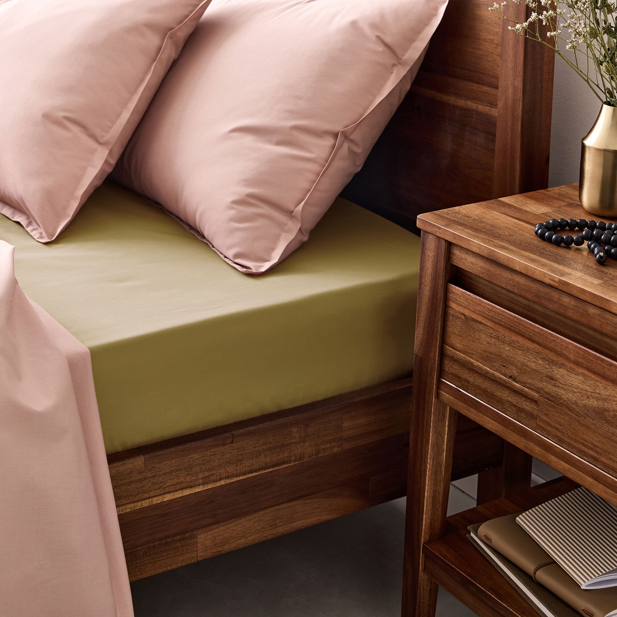 FLORE - Drap housse en percale de coton 140x200cm B30cm - jaune alep