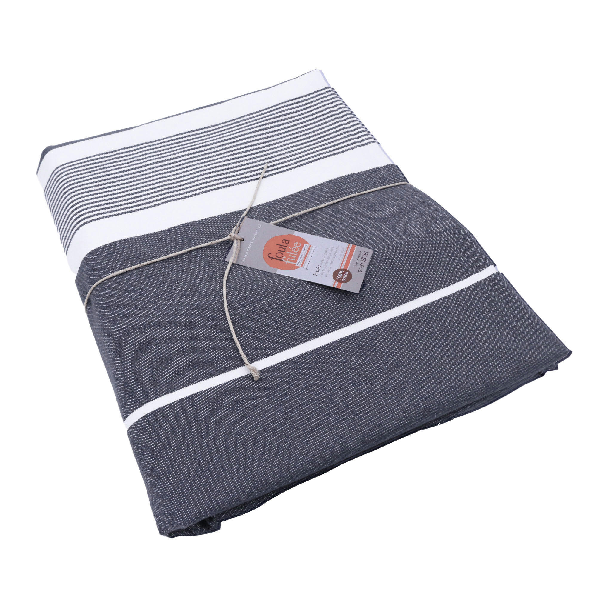 CARTHAGE - Housse de couette coton 220x240 + 2 taies 50x70 gris anthracite /blanc