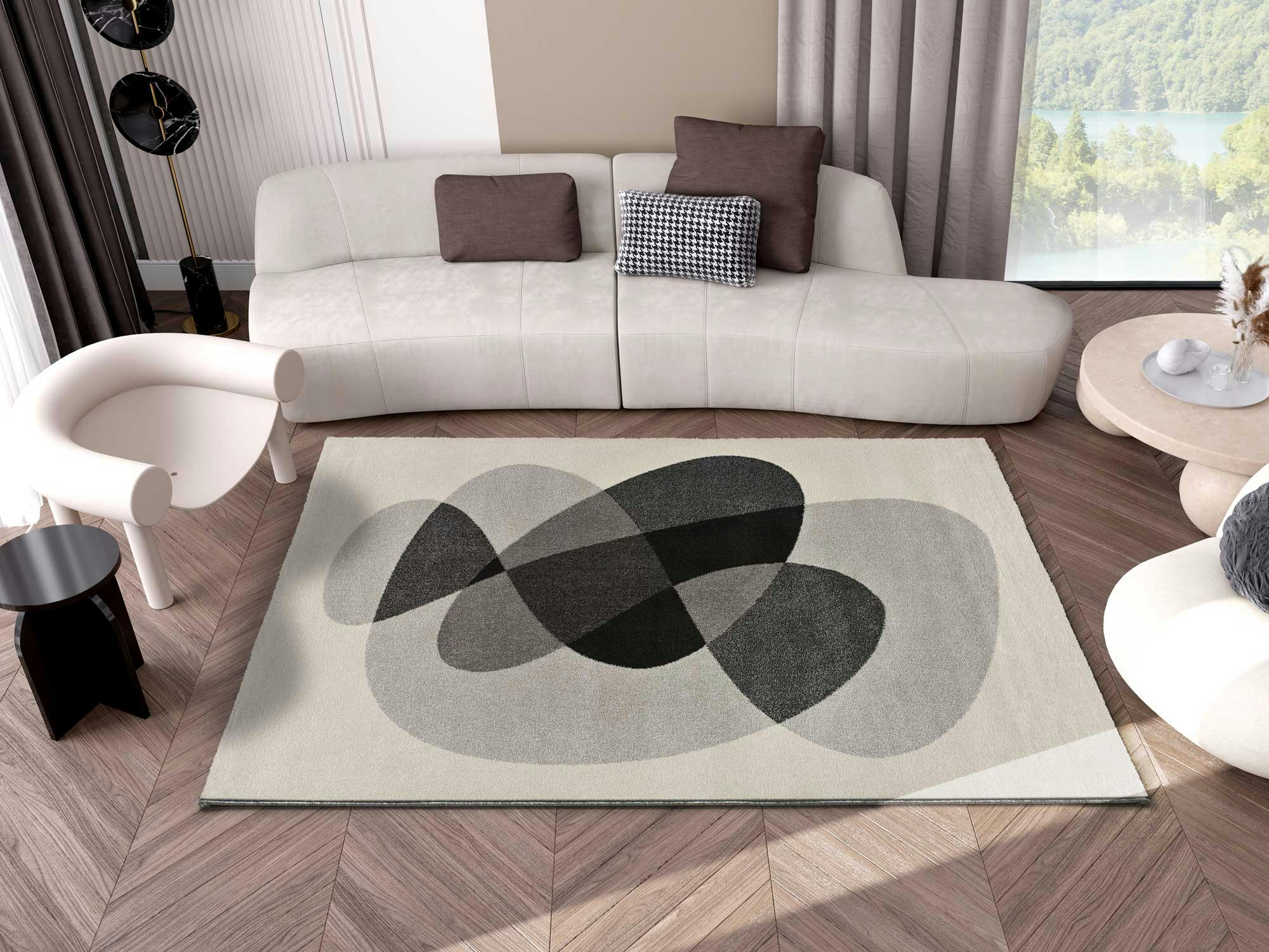 ASHLEY - Tapis aux formes organiques dans les tons gris, 120x170 cm