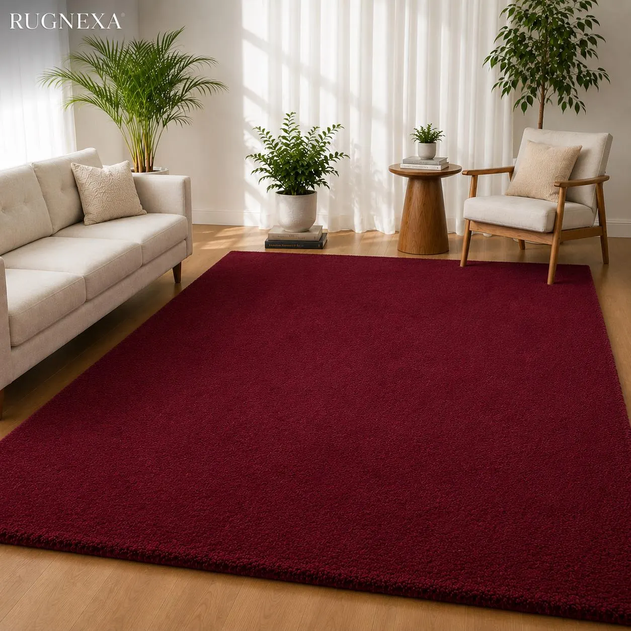 Burgundy Wool Rug, Hand Tufted Area Rug, Wine Red Carpet, Oxblood Modern Rug, Minimalist Living Room & Bedroom Rug, Custom Size