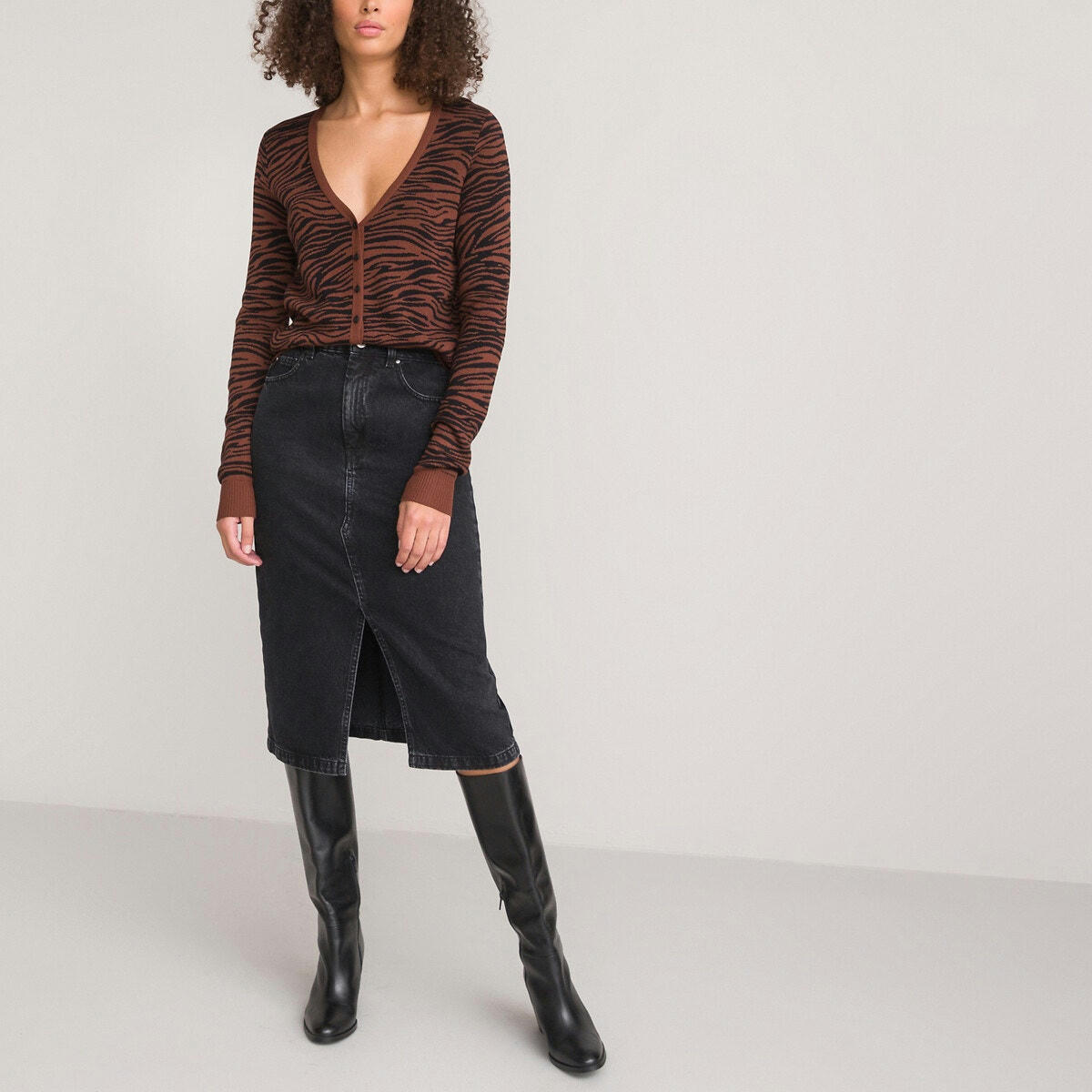 Gilet col V, motif animalier