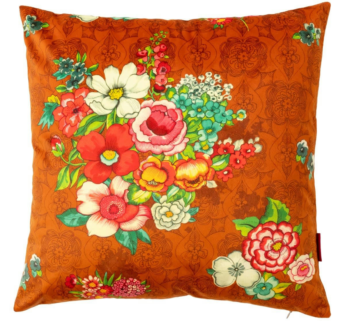 - Housse de coussin velours imprimé fleuri marron 45x45 cm