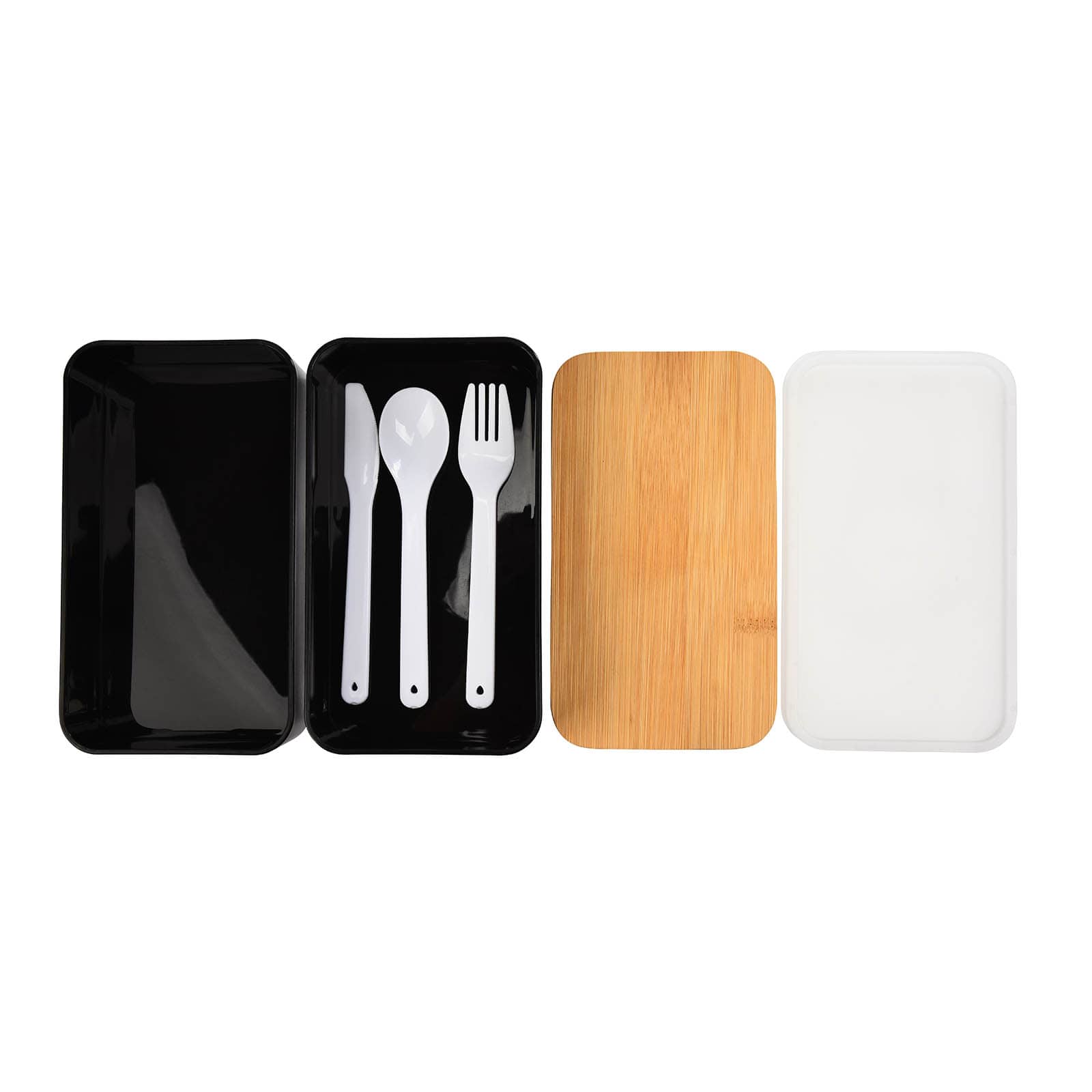 Doppel-Lunchbox mit Mehrwegbesteck Schwarz,B 185 x H 95 x T 105 mm