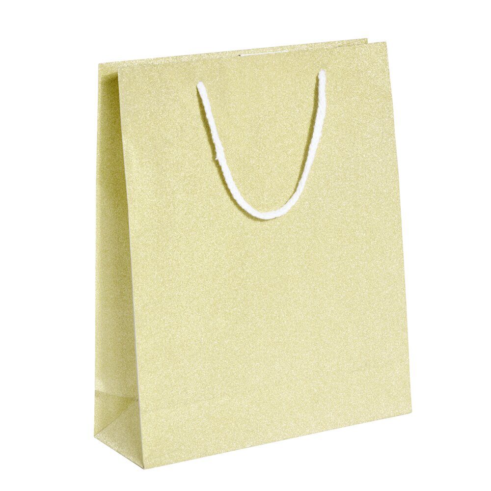 Sac cadeau No&euml;l motif sapin ou uni doré pailleté - Taille M