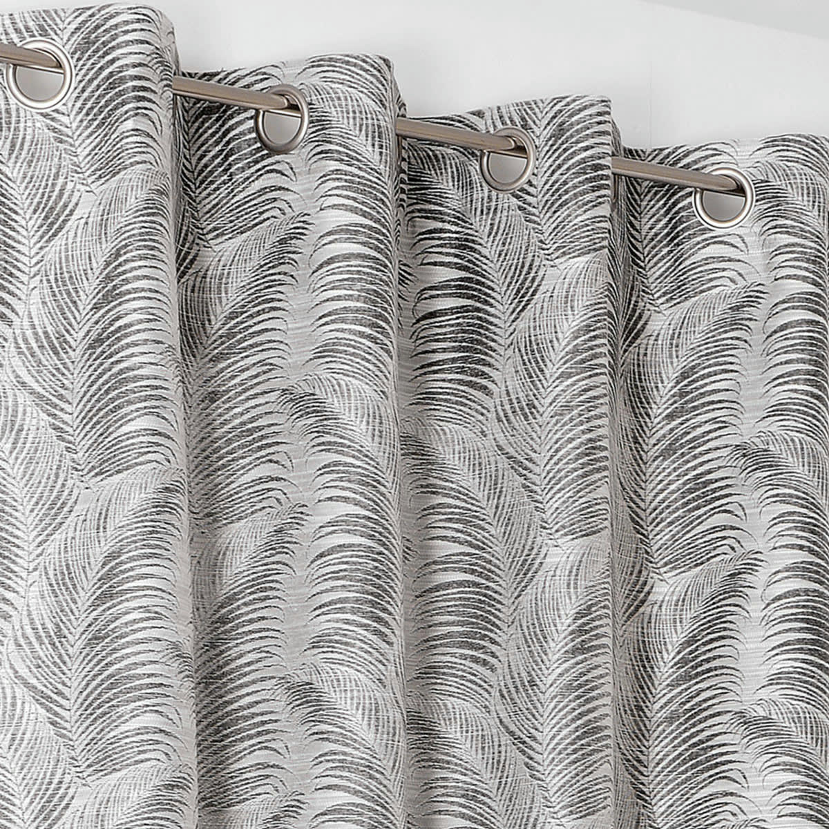 - Rideau à oeillets aux motifs palmes gris anthracite
