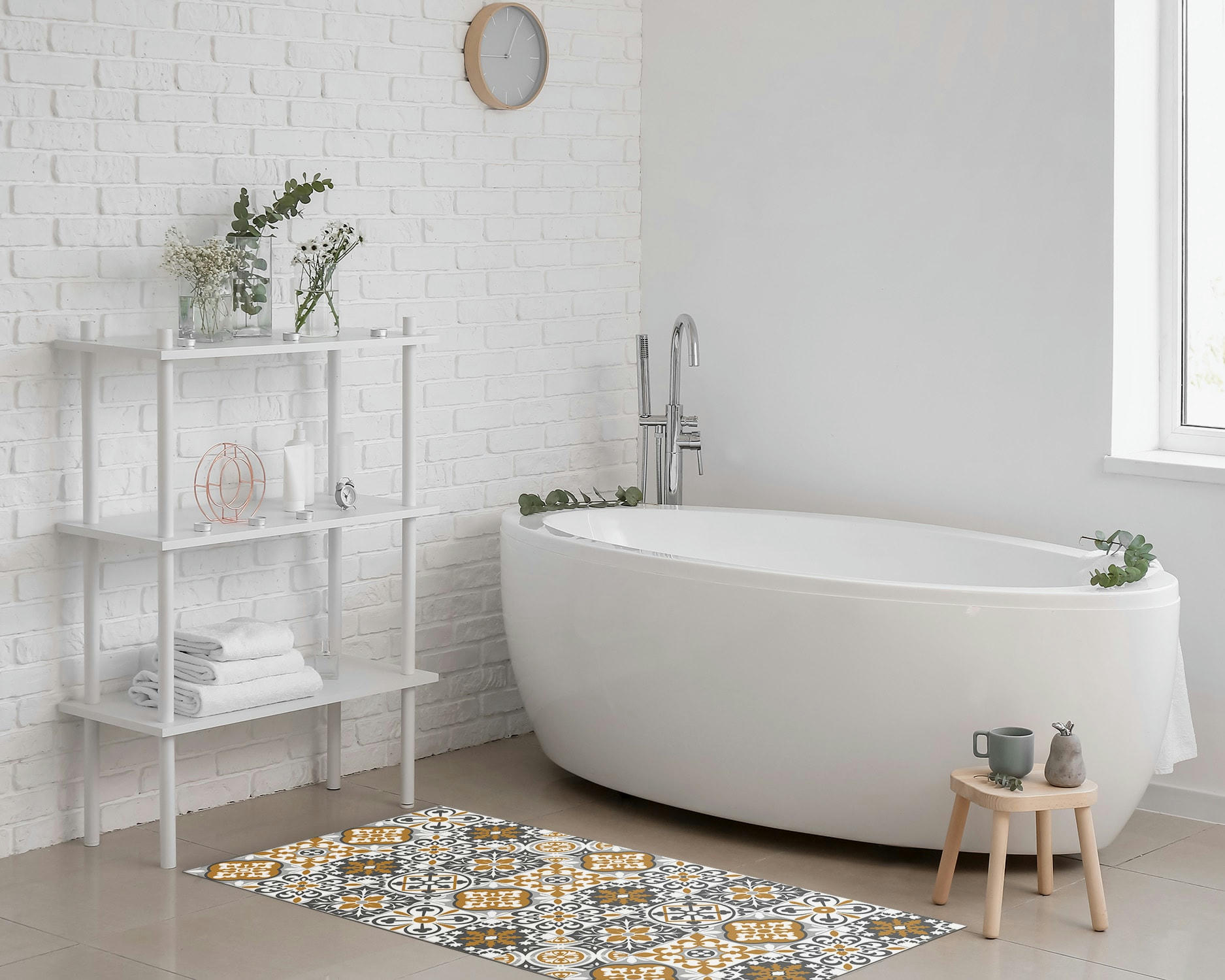 - Tapis vinyle carreaux ciments triana orange 100x140cm