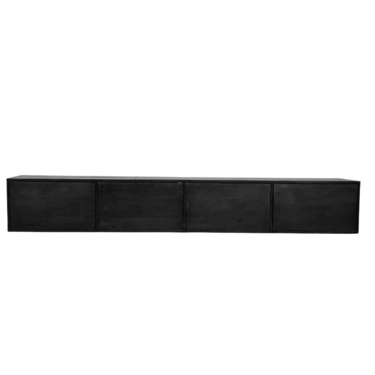 Long Meuble TV suspendu bois noir 4 portes JUNO