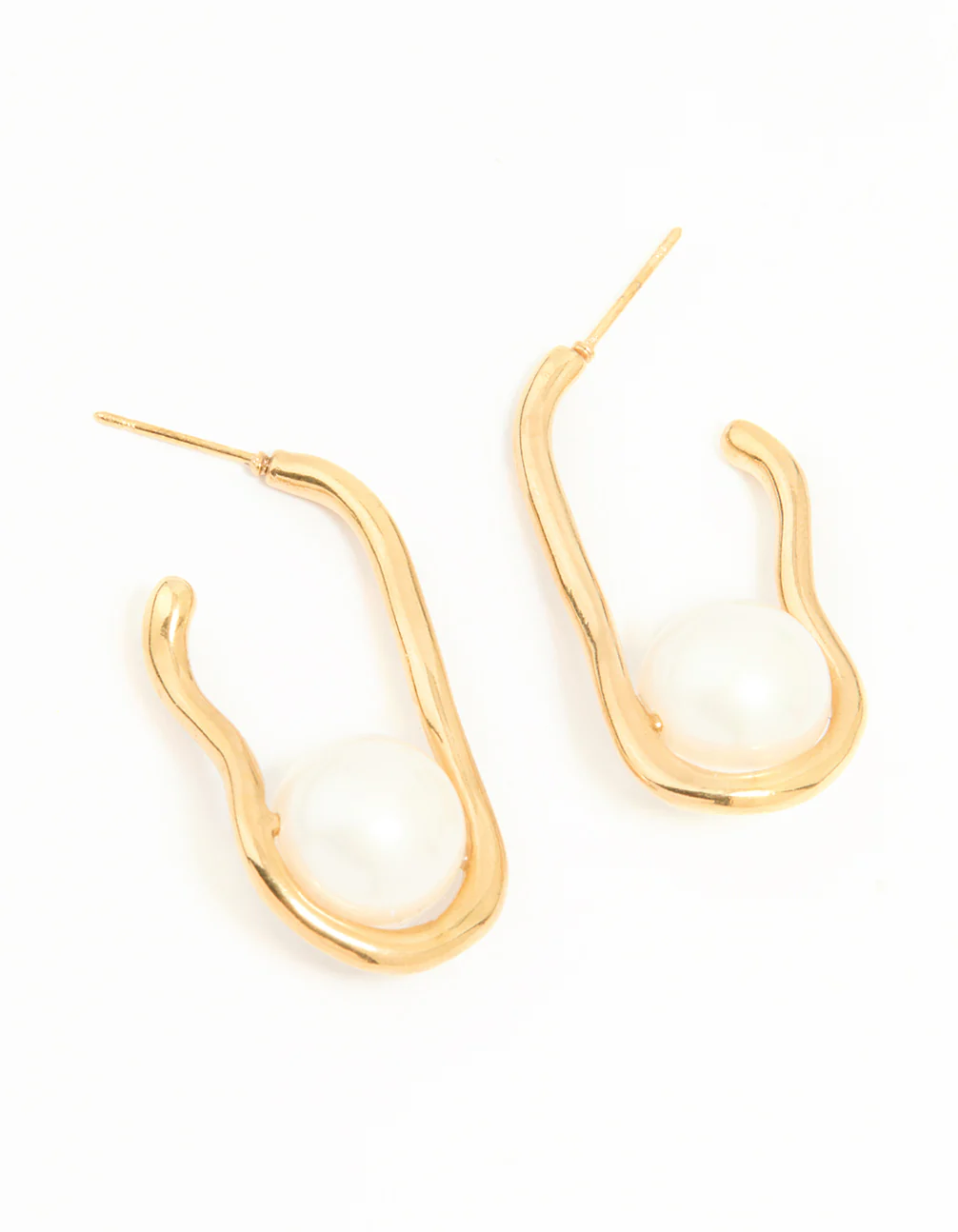 Waterproof Gold Plated Stainless Steel Pearl Twist Hoop Earrings