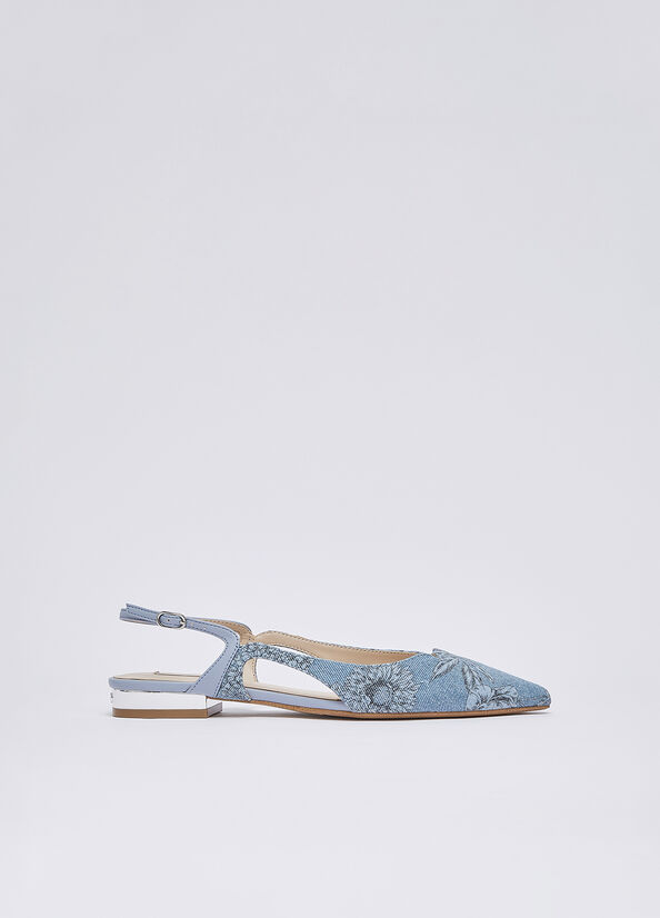 Slingback in denim stampato